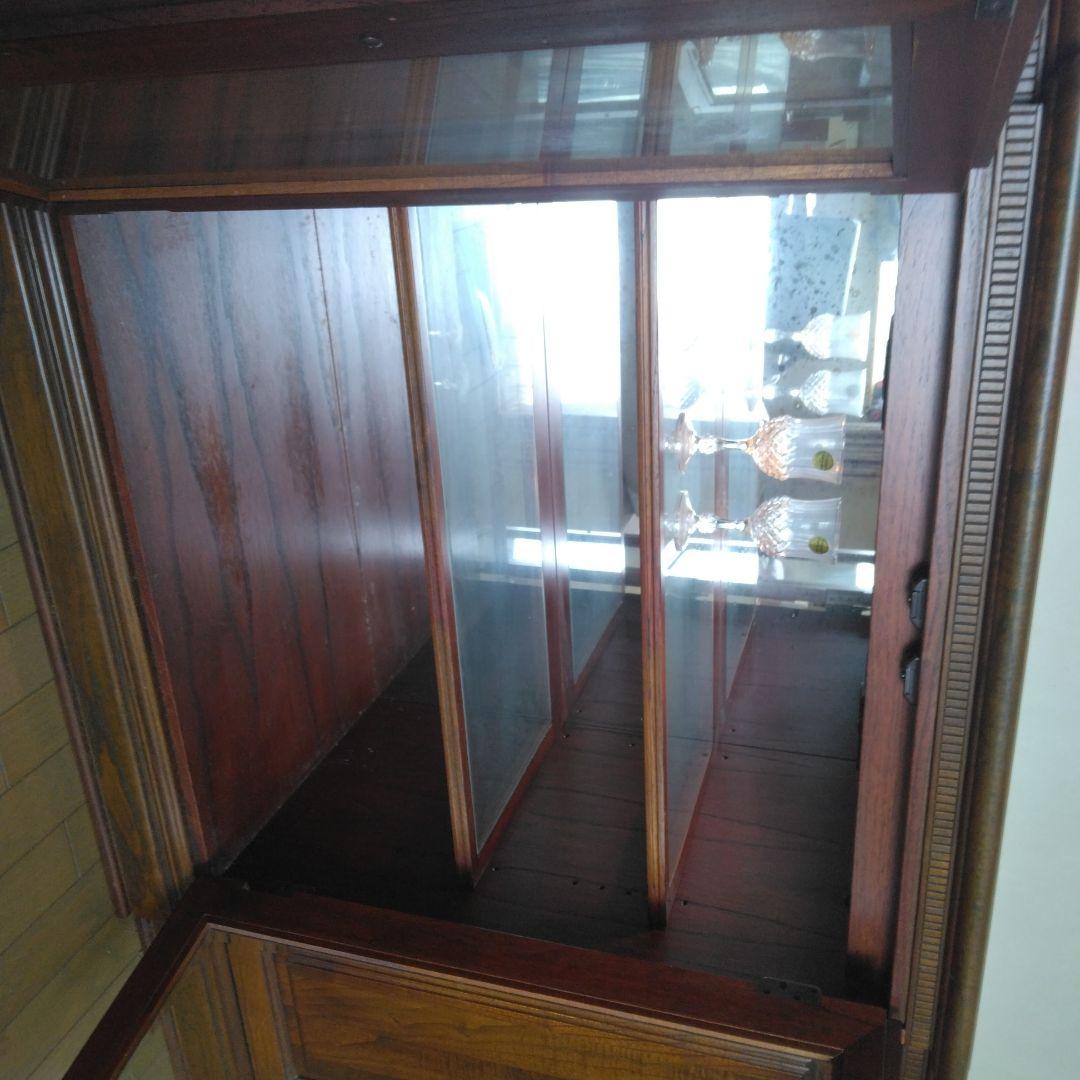 アンティーク 木製ガラス扉キャビネット サイドボード