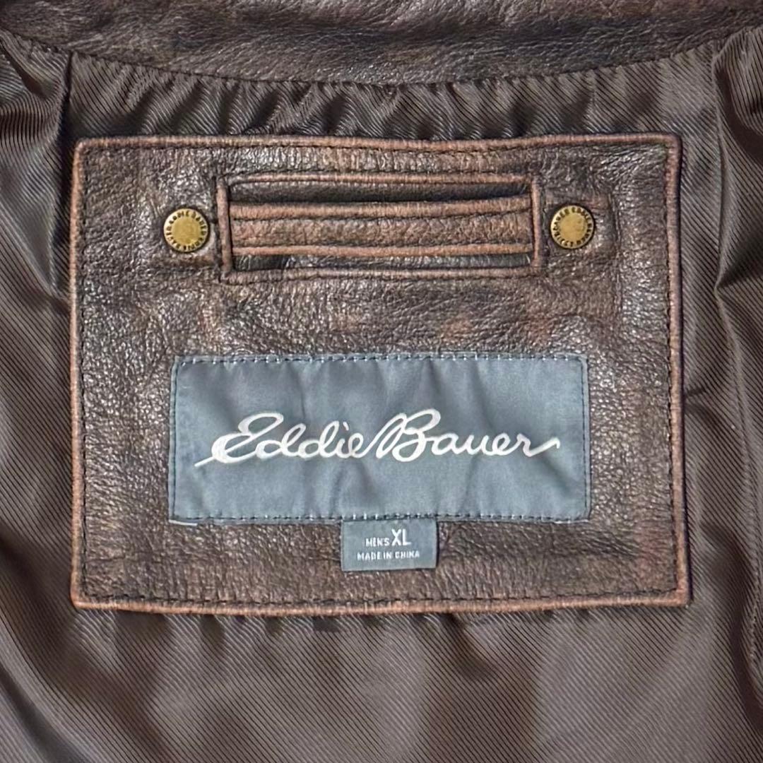 00s Eddie Bauer 牛革 レザージャケット ブラウン XL