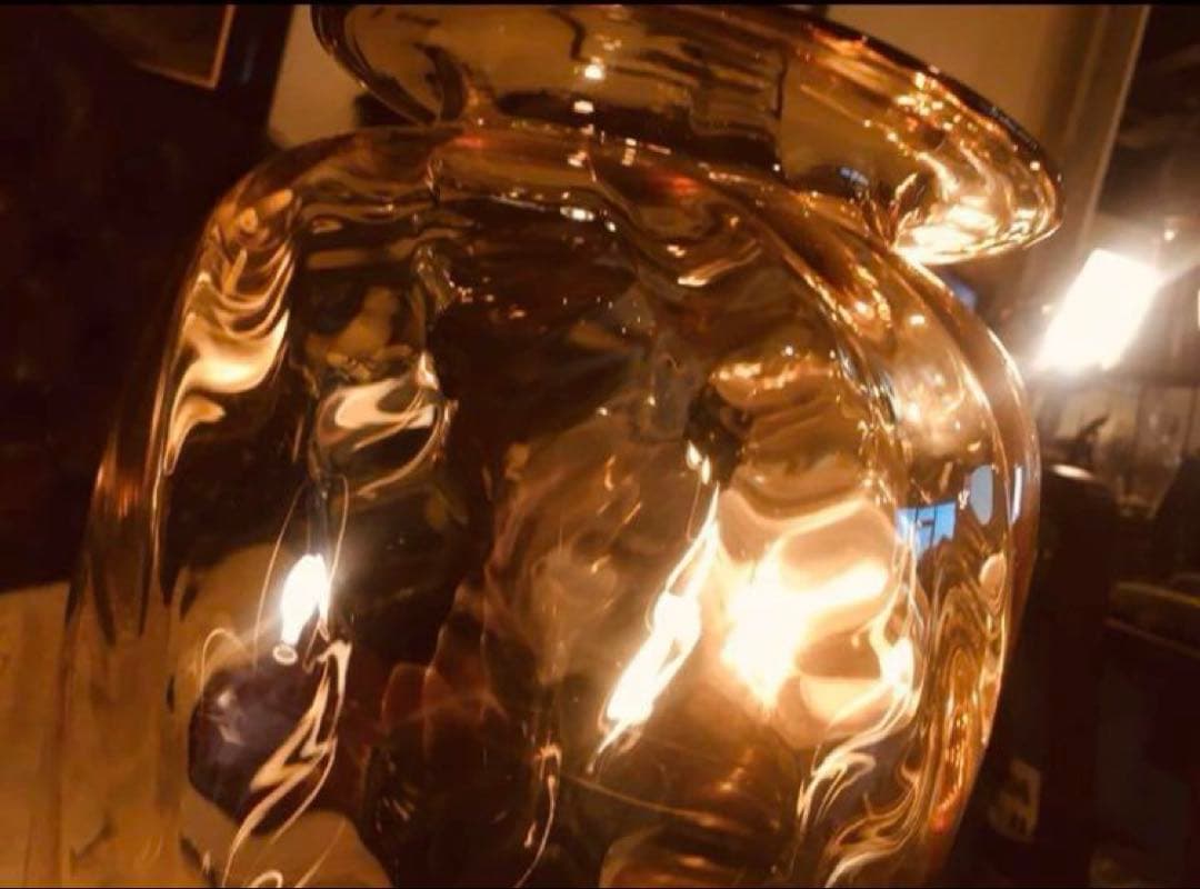 湯布院アンティークフランスヴィンテージ アンバーガラス フラワースタンド花瓶