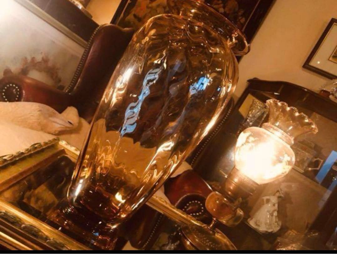 湯布院アンティークフランスヴィンテージ アンバーガラス フラワースタンド花瓶