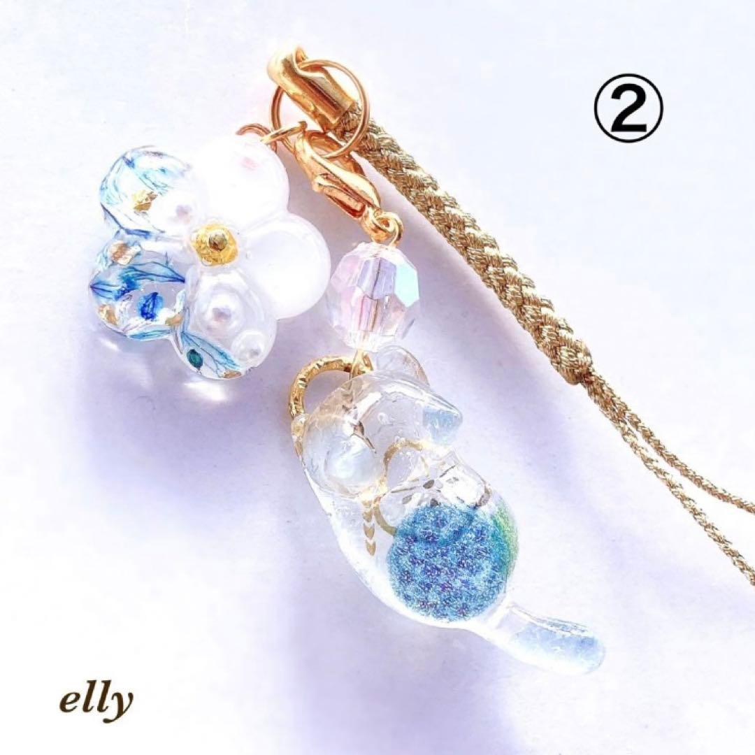 【sawasawa様】天然石　ムーンストーン　和柄　じゃれ猫　レジン　ストラップ