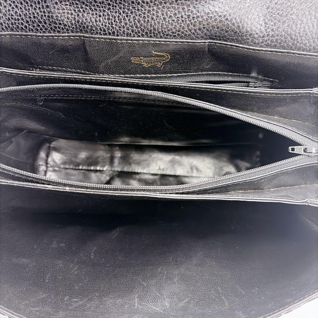 クロコダイル レザー フラップ トートバッグ ハンドバッグ ブラック