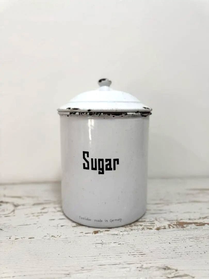 大きい アンティークホーロー シュガー缶 キャニスター エナメル ドイツ