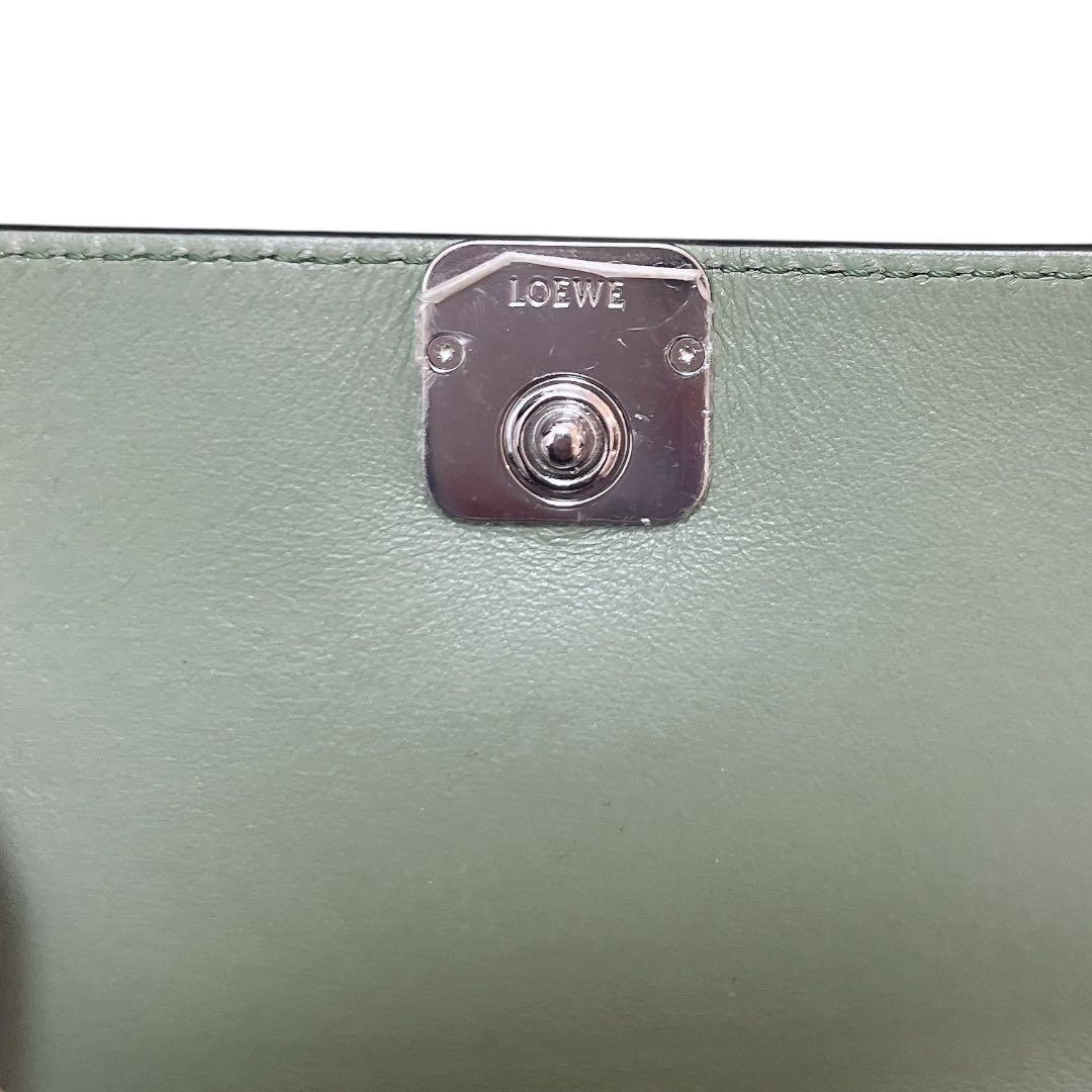 【美品】LOEWE 三つ折財布 トライフォールド ウォレット アナグラム 緑