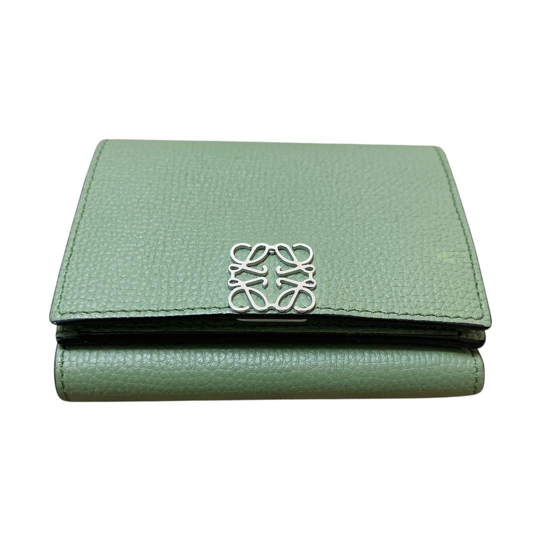 【美品】LOEWE 三つ折財布 トライフォールド ウォレット アナグラム 緑