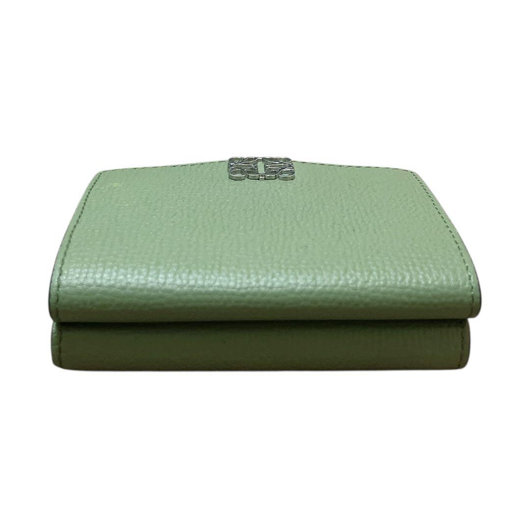 【美品】LOEWE 三つ折財布 トライフォールド ウォレット アナグラム 緑