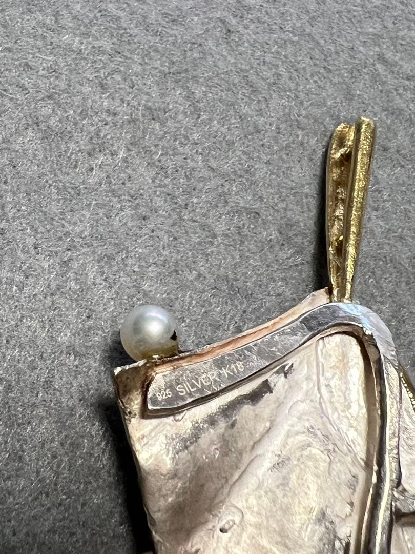 手作り一点物ペンダントトップ K18. シルバー.アメジスト エメラルド.パール