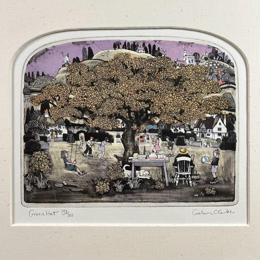 美品 グラハム・クラーク「Gran's Hat」銅版画+手彩色 直筆サイン入