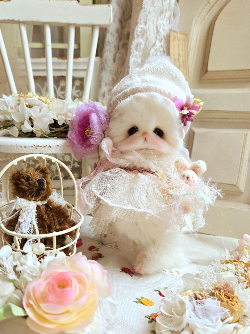 お花の妖精 ちっちゃなねこちゃん♡ テディベア ぬいぐるみ ドール