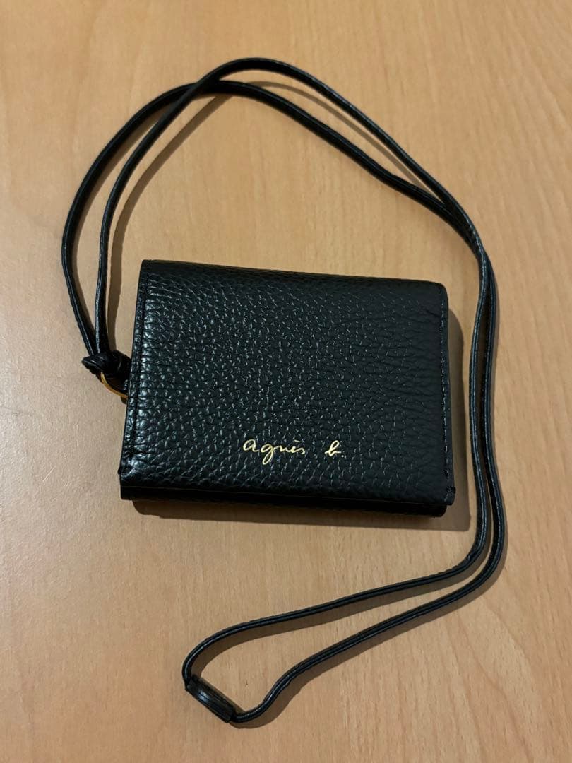 【美品】agnès b. ブラック　牛革　三つ折り財布