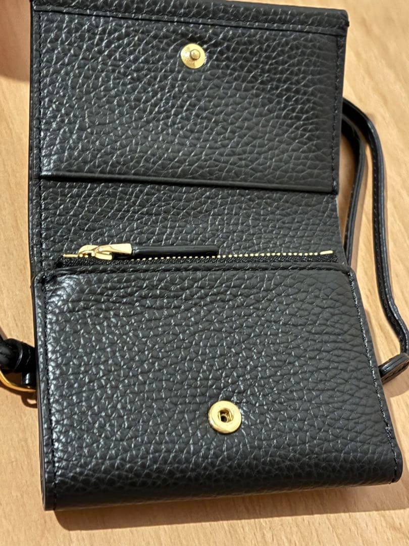 【美品】agnès b. ブラック　牛革　三つ折り財布