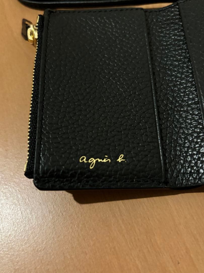 【美品】agnès b. ブラック　牛革　三つ折り財布