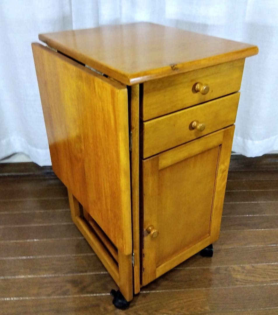 【アンティーク】収納付折畳デスク　多機能サイドテーブル　（キャスター付）匿名配送