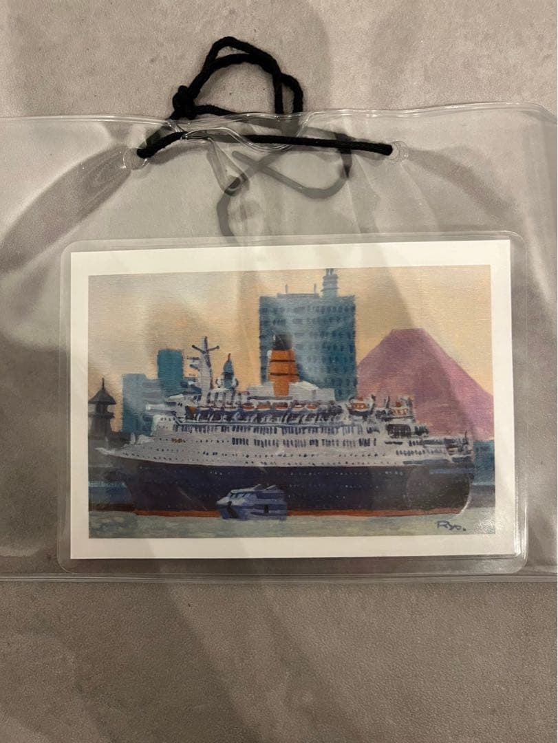 柳原良平　「QE2」1992年　6号　油彩　キャンバス鑑定書有　船と富士山の風景