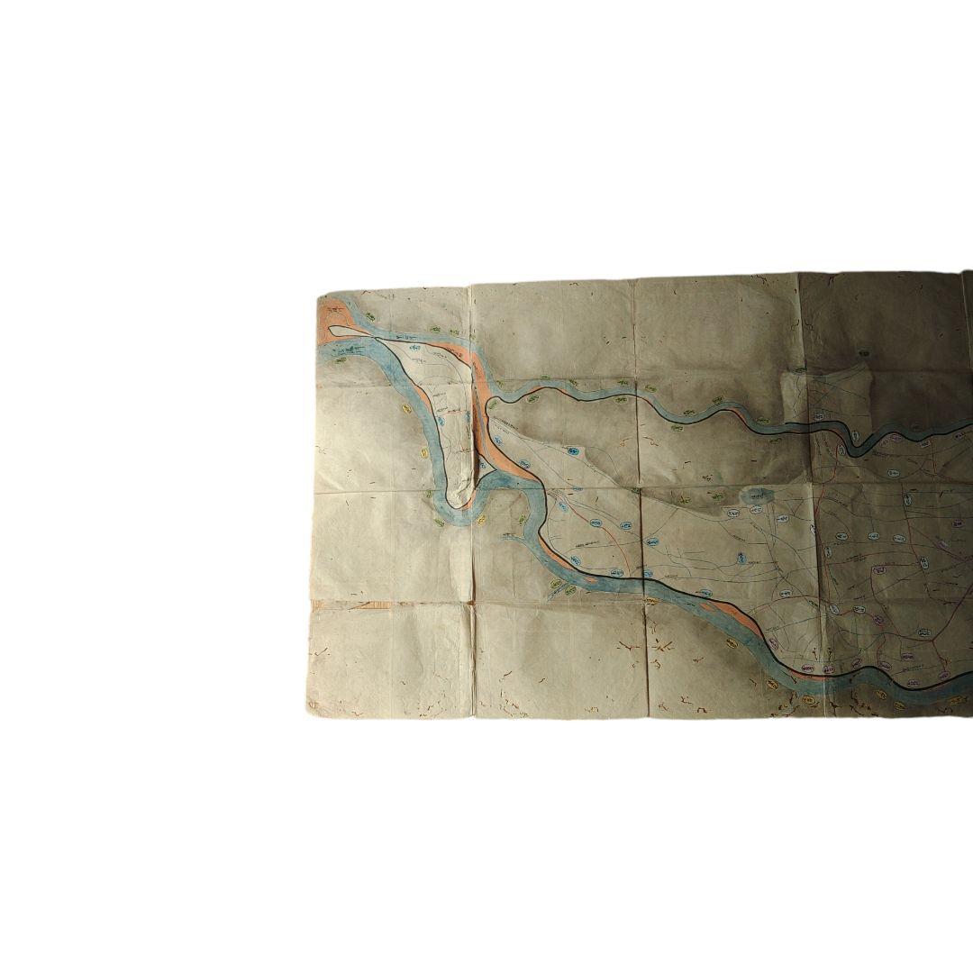 江戸時代　越後味方村白根付近　彩色古地図　和紙裏打　長さ196cm