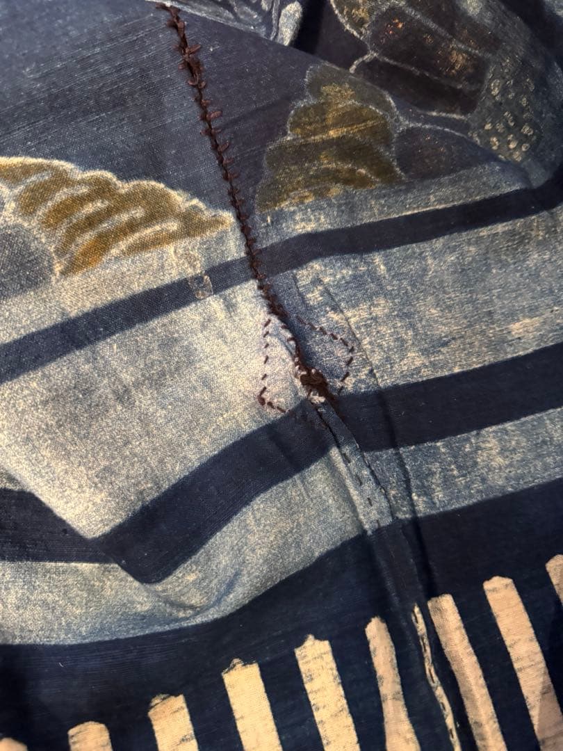①骨董レア品　日本　古布　藍染木綿　6m超　東北馬飾り　コレクター　リメイク材料