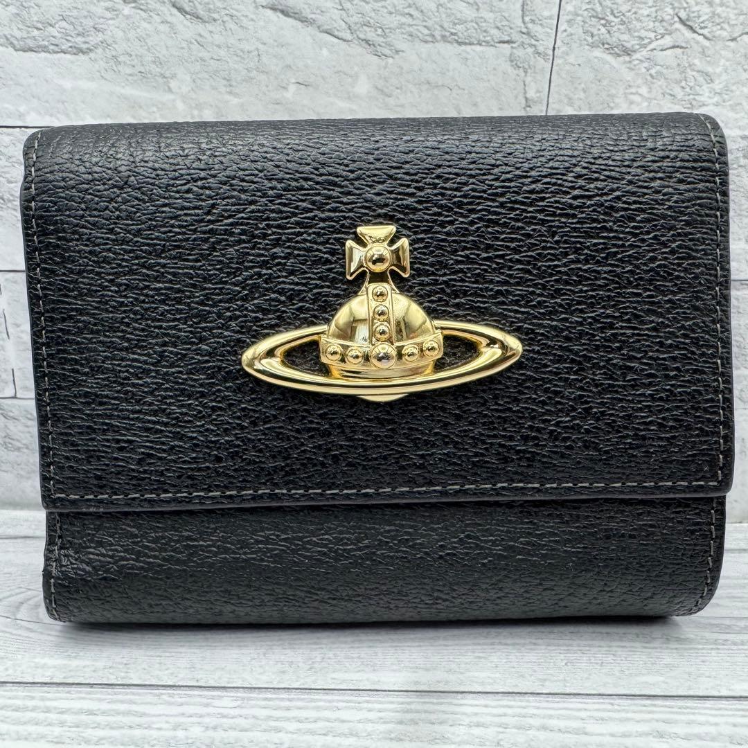 【極美品】ヴィヴィアンウエストウッド 三つ折り財布 がま口　レザー ブラック