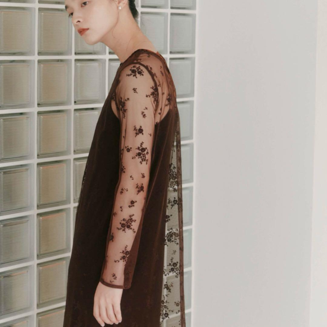 【美品/値下可】kaene フロッキーベロア2wayドレス 34 ダークブラウン