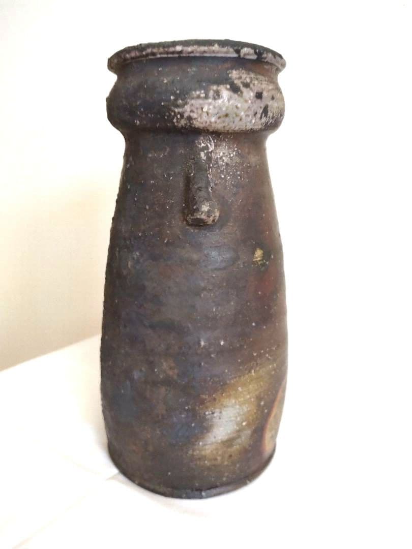 備前焼　二代藤原楽山（岡山県指定重要無形文化財保持者）作　耳付花瓶