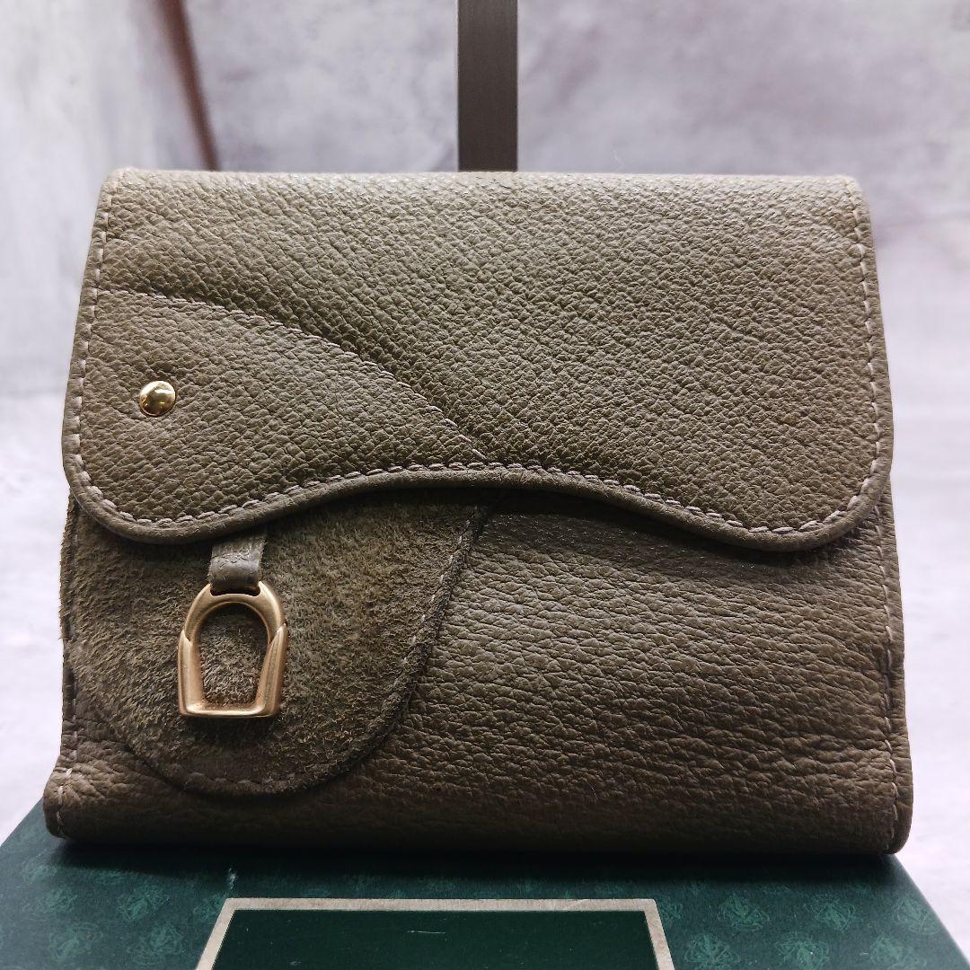 ✨美品✨ グッチ Wホック 二つ折り財布 ホースビット レザー スエード カーキ