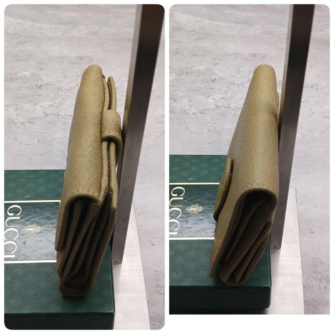 ✨美品✨ グッチ Wホック 二つ折り財布 ホースビット レザー スエード カーキ