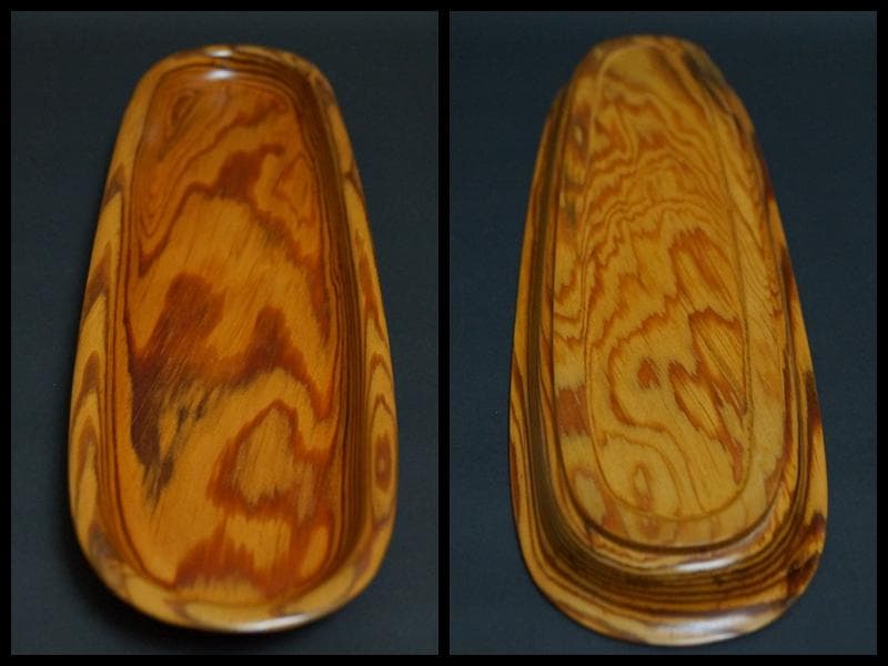 煎茶道具 天然肥松製 刳り貫き煎茶盆 一文字盆 長方盆 美しい木目★長さ36㎝
