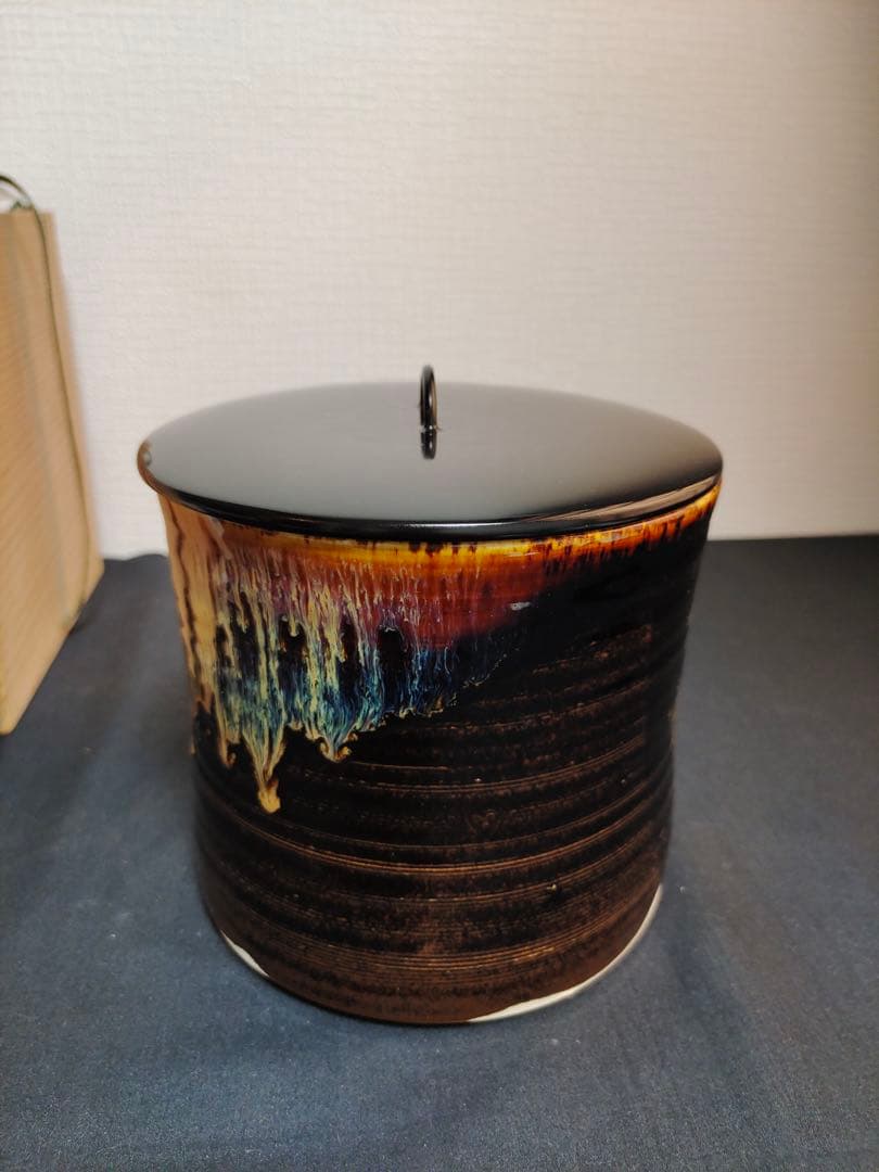 水指　『洛東　桶谷定一造』『糸目水指』　共箱　茶道具　陶芸