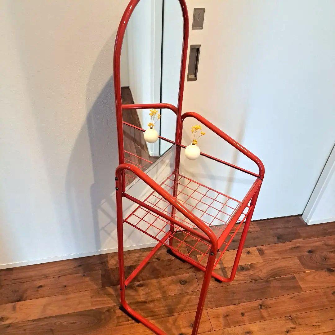 80s ミッドセンチュリー　スペースエイジ　レトロポップ　赤金属ミラードレッサー