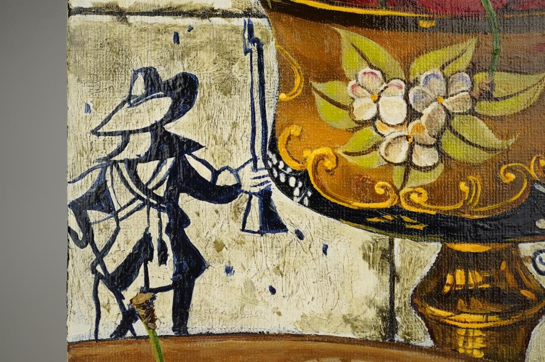 玉之内満雄　1994年作　「デルフトタイルの前のさくらんぼ」　油絵　真作保証