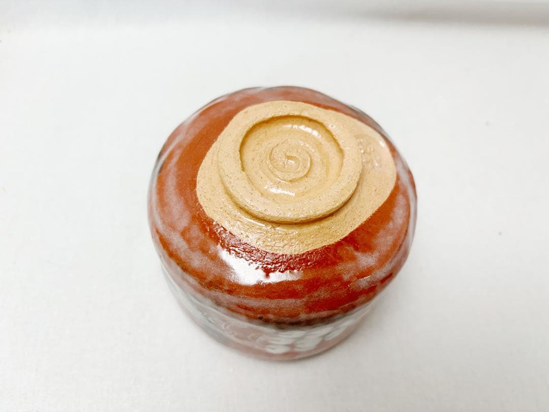 未使用 茶道具 佐々木昭楽作 慶入写 鈴の絵 赤楽茶碗 陶印 共布 共箱 二重箱