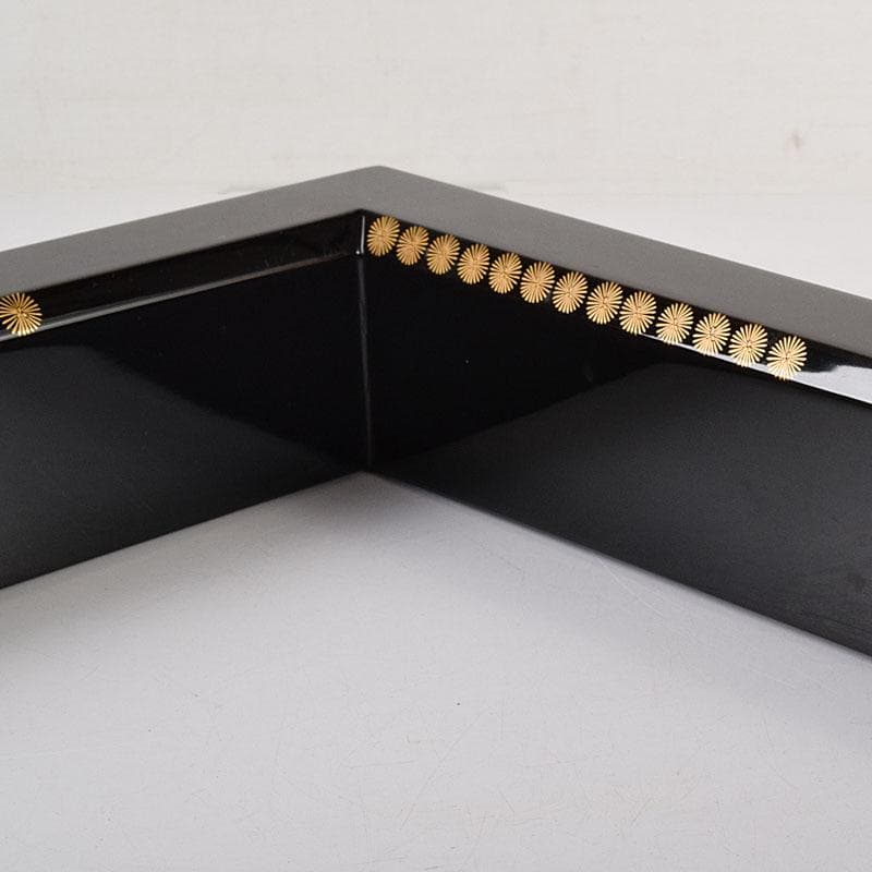 塗師　広峰作　絵師　青紘作　輪島塗　唐松蒔絵　炉縁　共布共箱　C　7908C