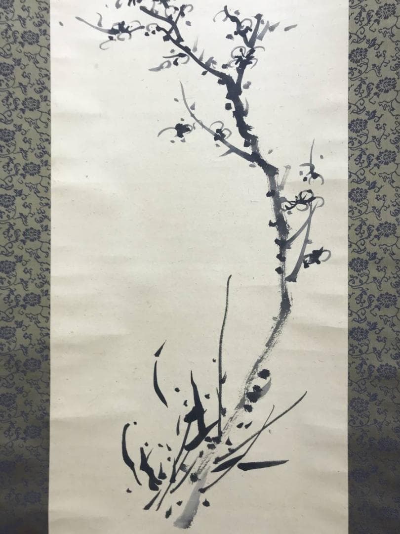 真作/物外智等/梅竹画賛/掛軸☆宝船☆AE-308