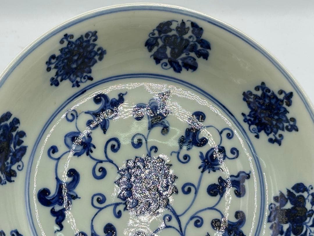 明宣德青花中皿 染付皿 大明宣德年製 中国美術 長 18cm