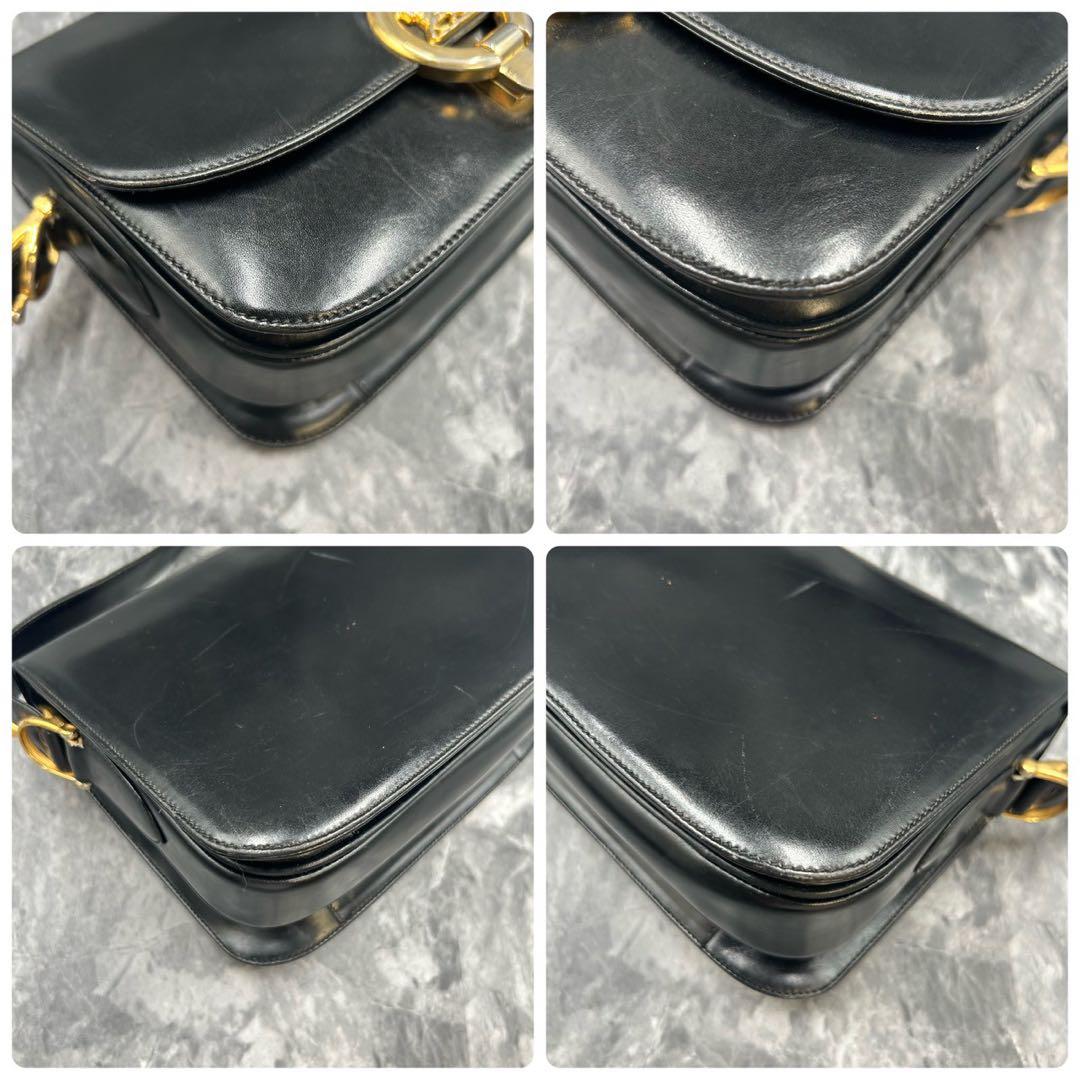 人気✨セリーヌ ショルダーバッグ 馬車金具 オールレザー ブラック