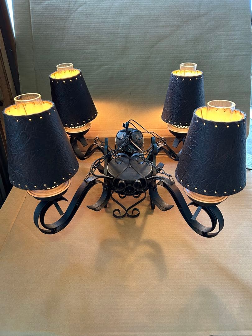 昭和レトロ　大正ロマン　アンティーク　塗装リペア品　動作確認　4灯照明　中古品