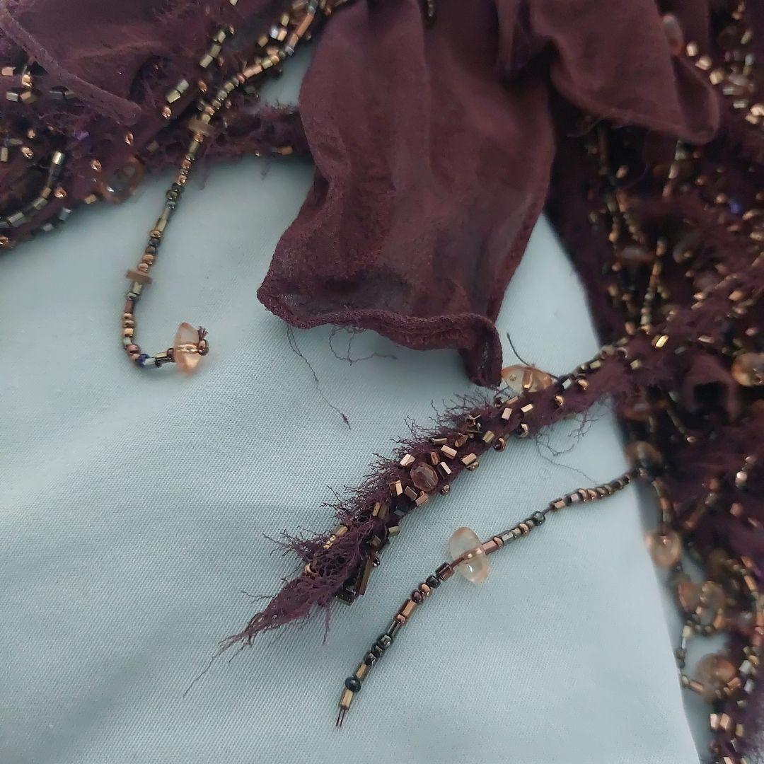 スーウォン ブラウン フリンジビーズスパンコール パーティードレス