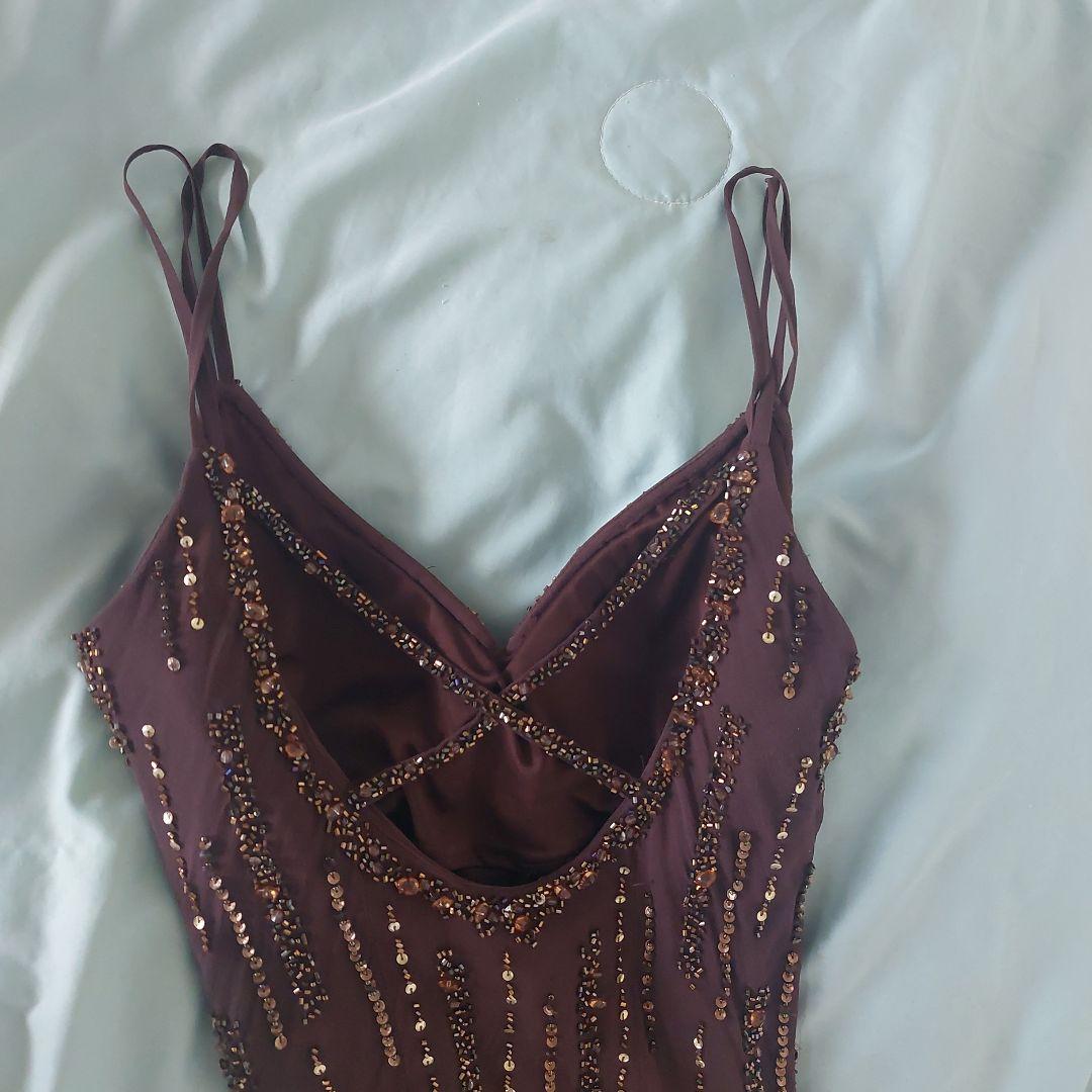 スーウォン ブラウン フリンジビーズスパンコール パーティードレス