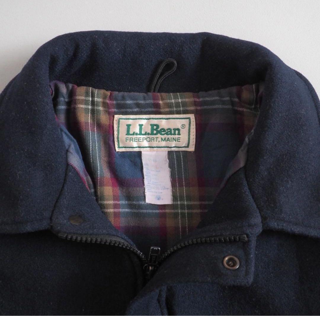 エルエルビーン　USA製　ウールジャケット　ネイビー　裏地チェック
