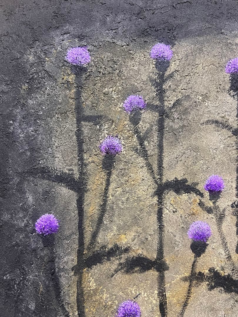 (F10号)香月泰男 【あざみ】裏シール/肉筆/表裏にサイン有り/砂画