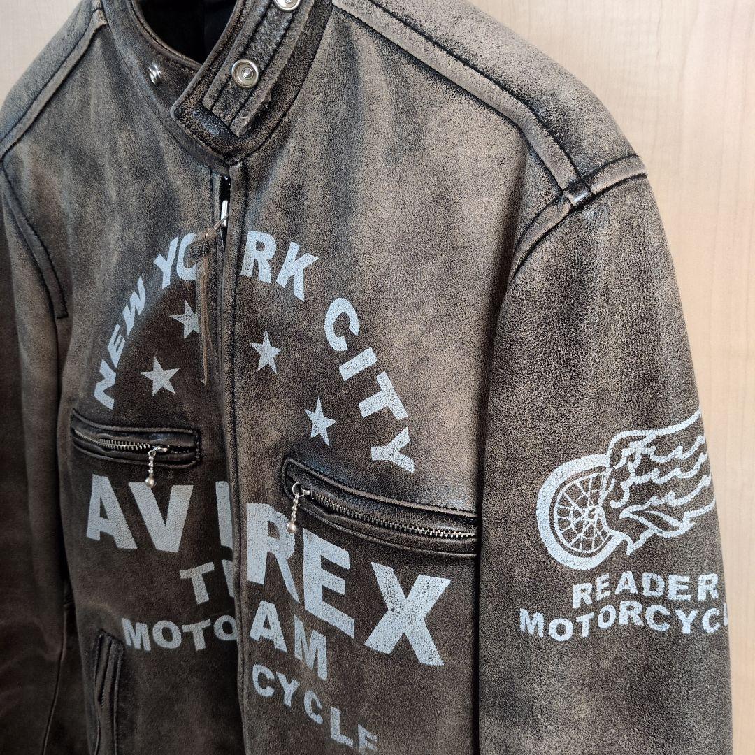 AVIREX ダークブラウン レザーライダースジャケット