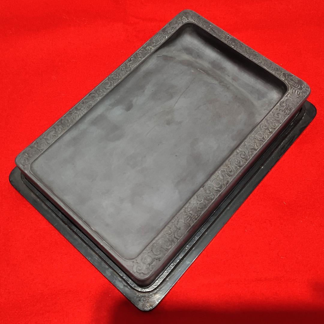 龍彫刻端渓硯 / 乾隆 小山 鄒一桂 / 清朝唐物中国書道具文房四宝 / 箱付