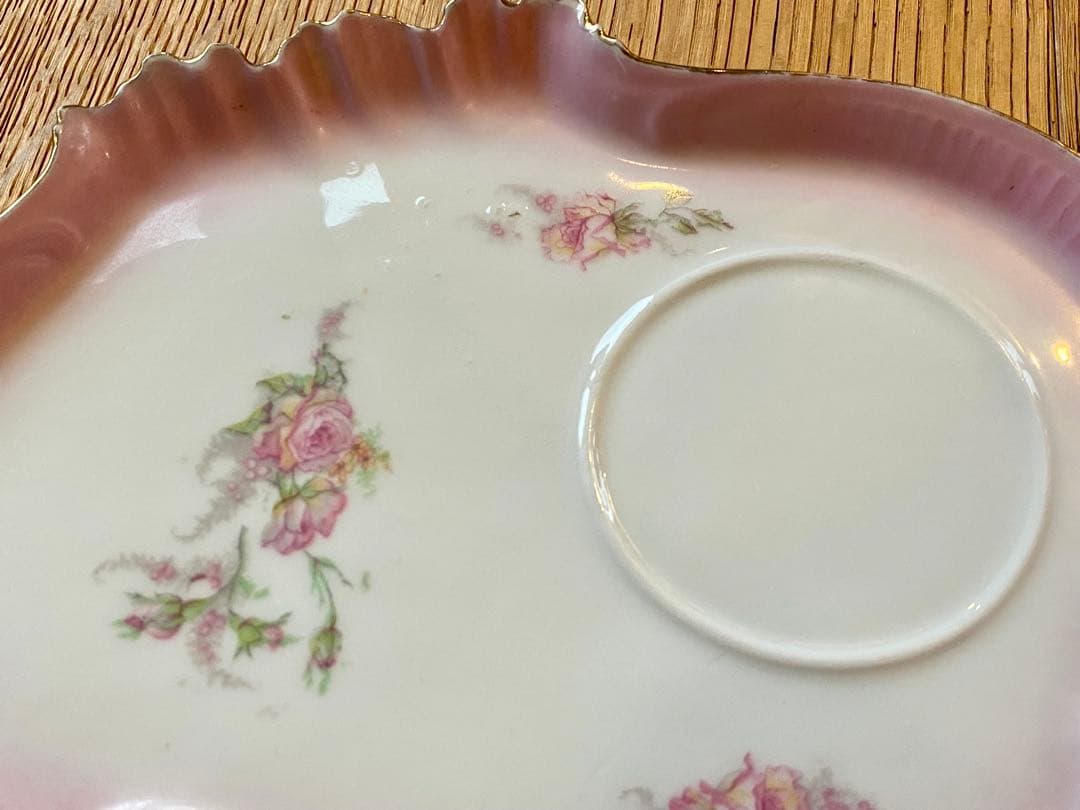 フランスアンティーク ローズのプレート オールドリモージュ ピンクフリンジ