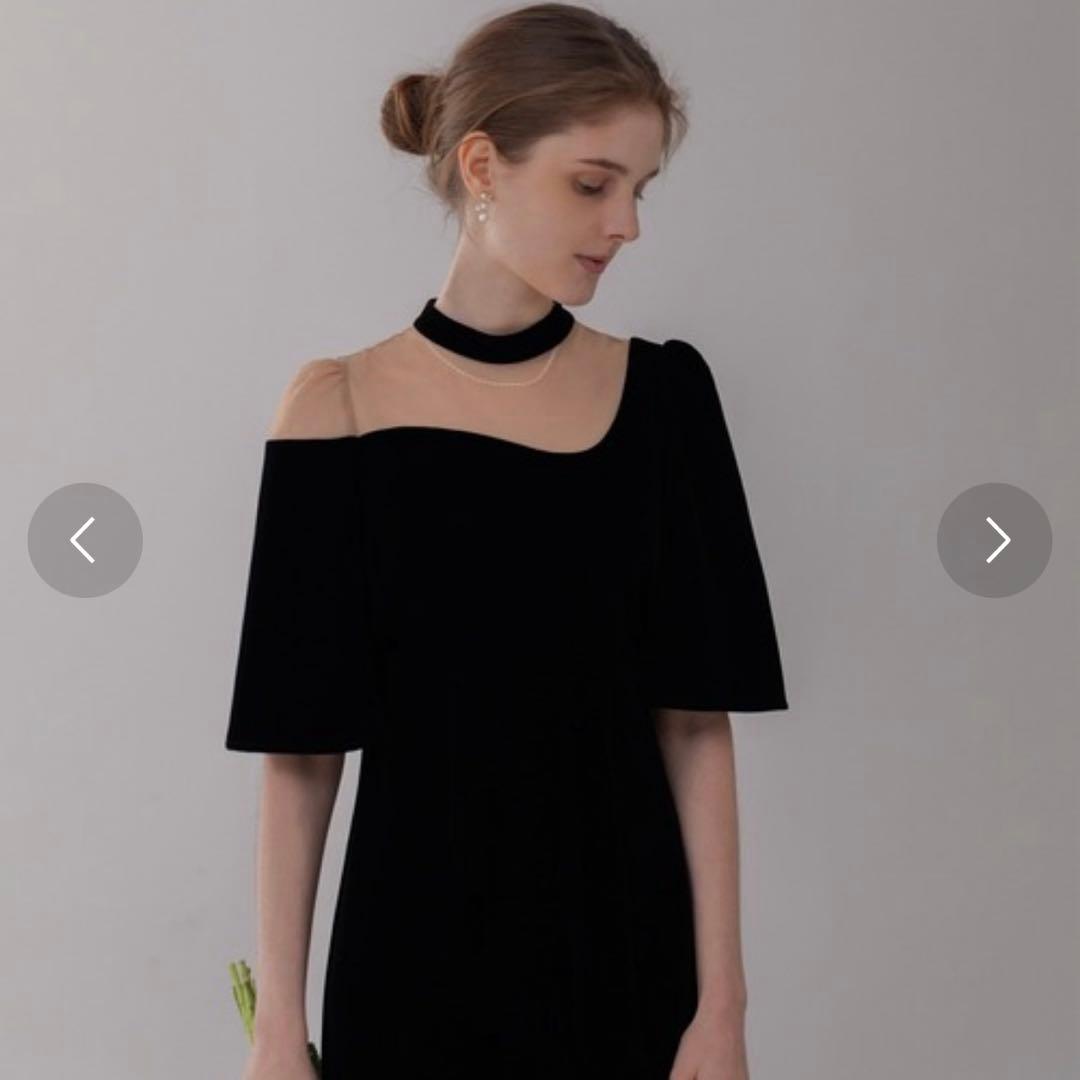 オフショルダー黒パーティードレス　ベロア