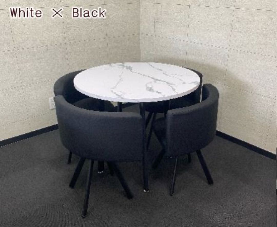 丸テーブル　大理石調　商談　オフィス　白　椅子セット