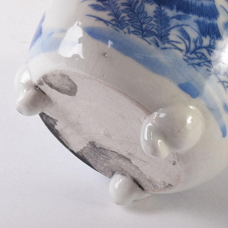 瀬戸焼　古瀬戸　染付秋草文　三つ足香炉　火入れ　V　R7933