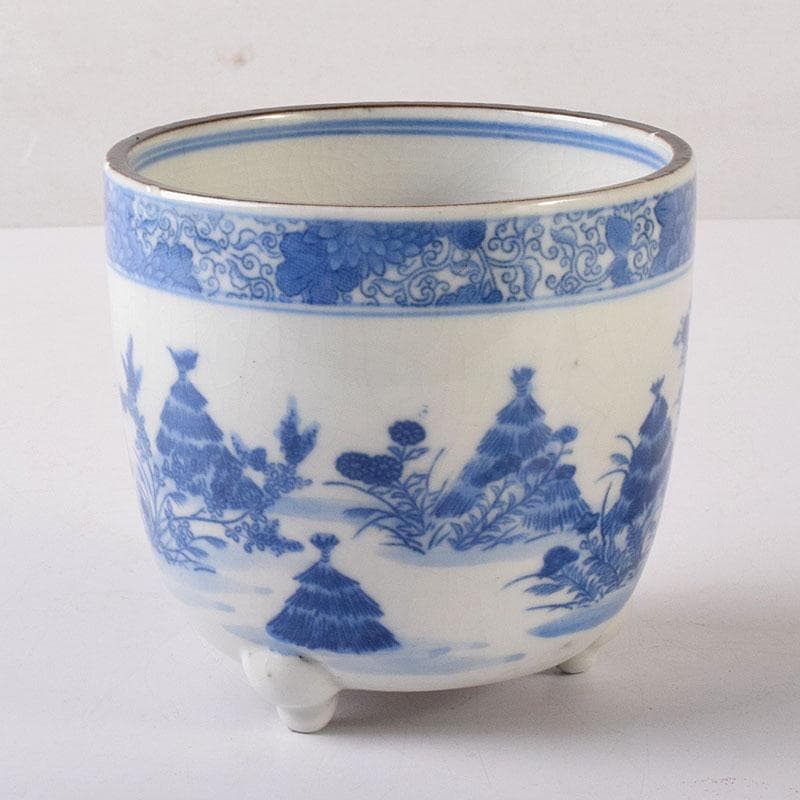 瀬戸焼　古瀬戸　染付秋草文　三つ足香炉　火入れ　V　R7933