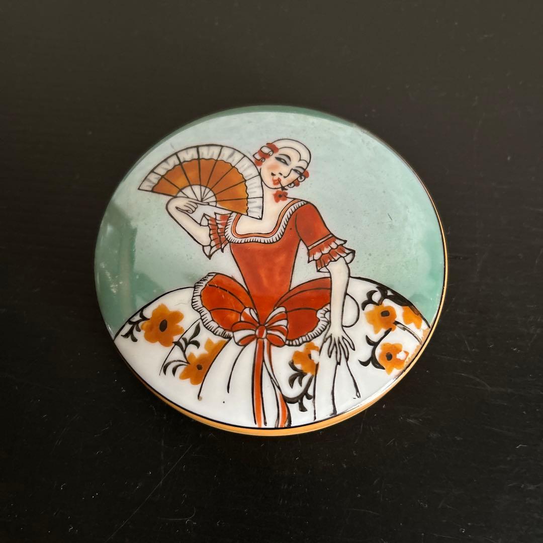 オールドノリタケ　アールデコレディ　 ラスター彩　パフケース