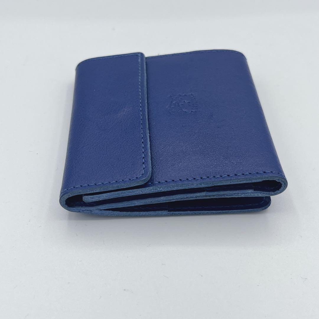 現行極美品　イルビゾンテ 二つ折り財布 レザー ブルー コンパクトウォレット