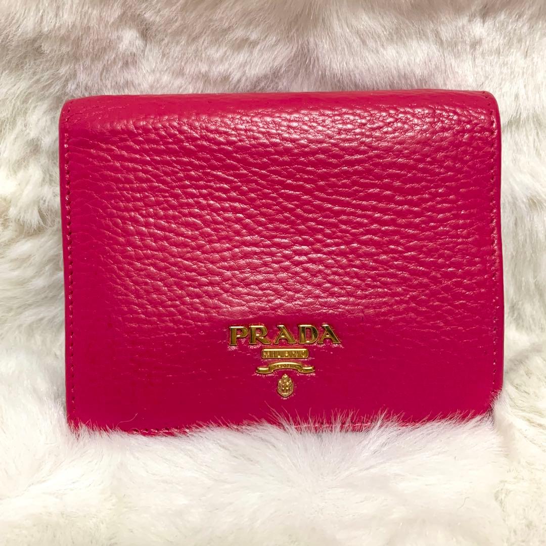 yyytPRADAプラダ　２つ折り財布　サフィアーノレザー　ピンク
