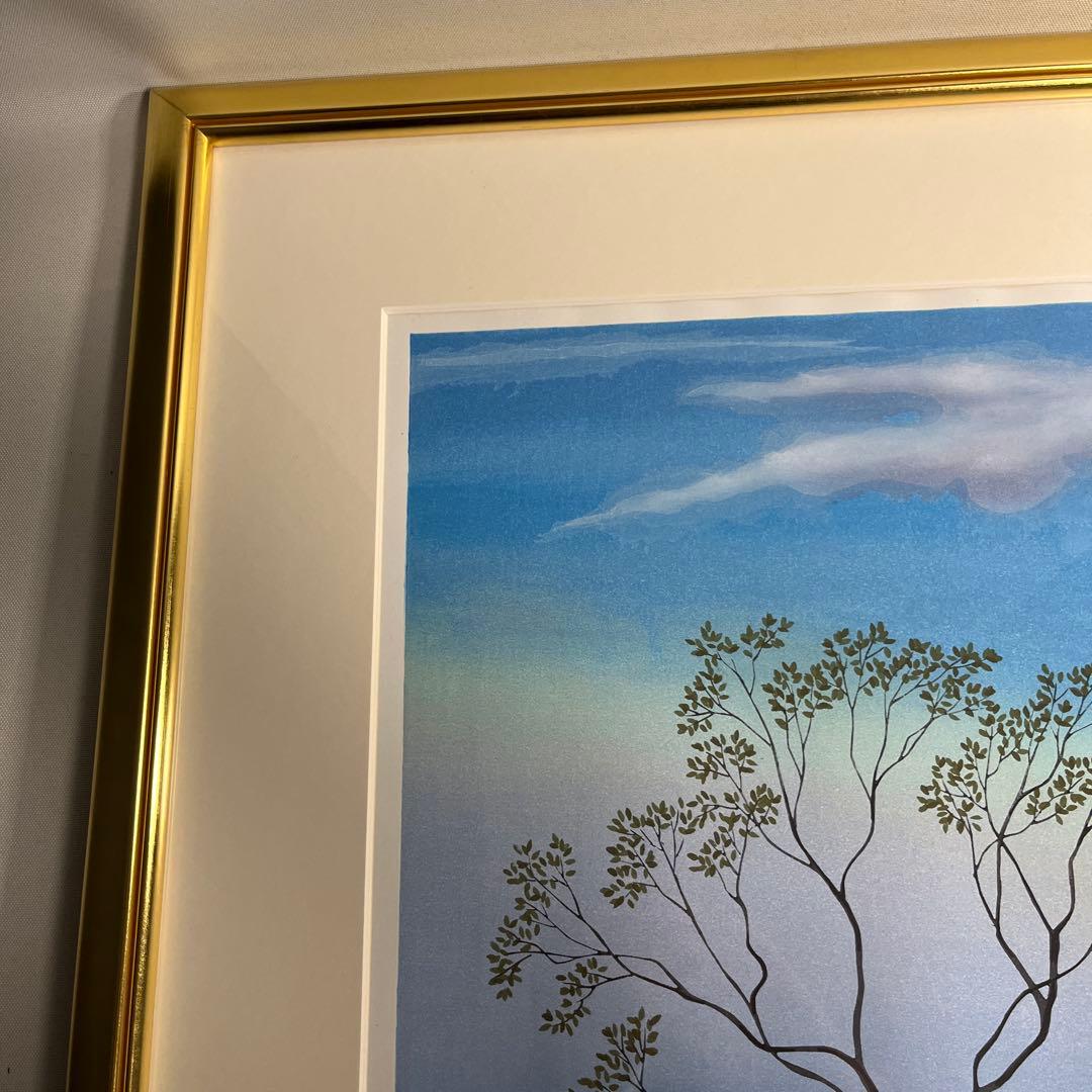 原田泰治　オリジナル木版画　「秋の夕暮れ」